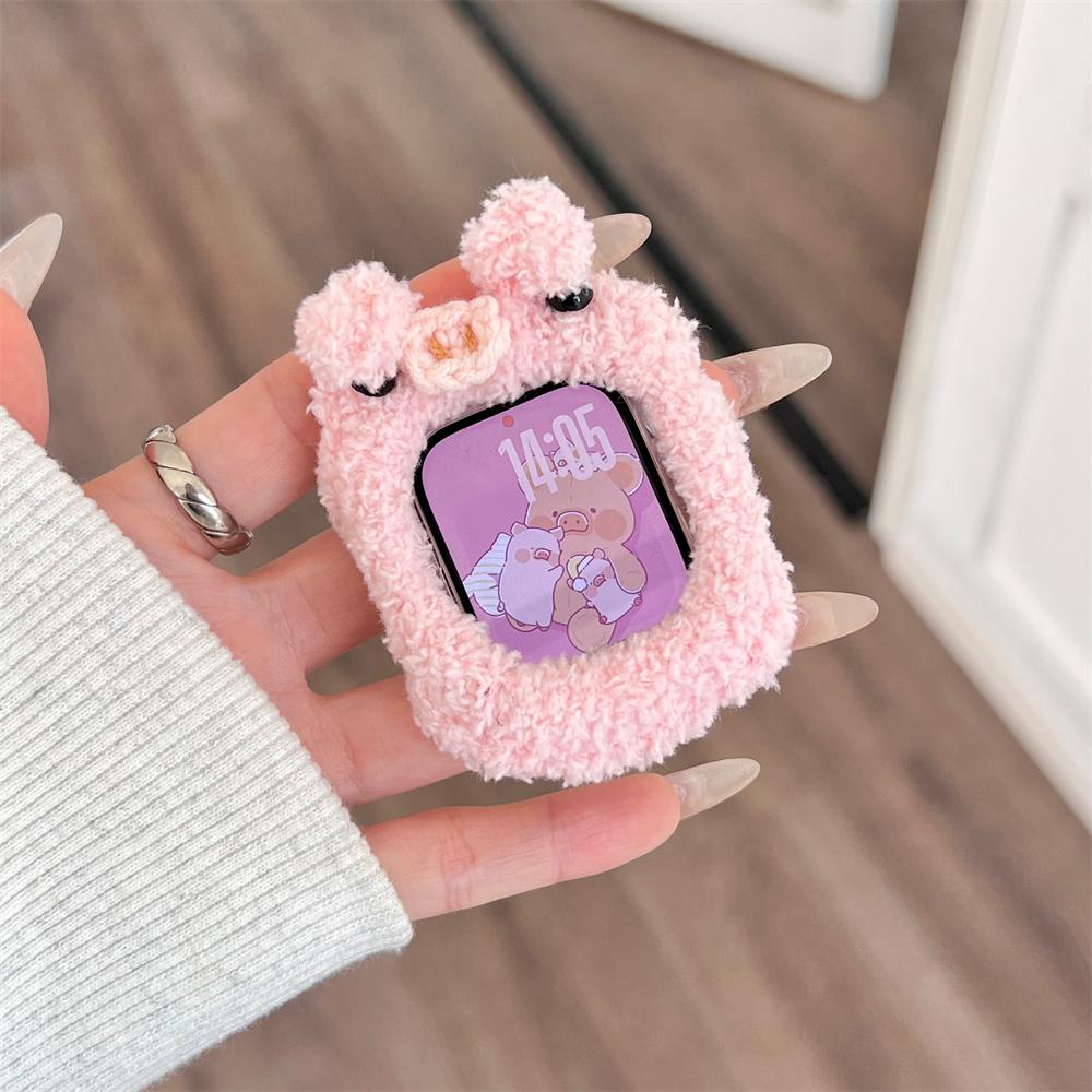Cartoon Cute Animal Plush Protective Case For Apple Watch 40MM 41 42MM 44MM 45 46MM PC Bumper Protective Frame For Iwatch 10 9 8