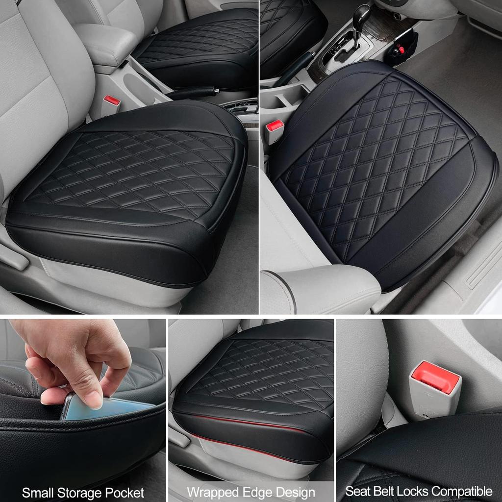2 Pack Leather Front Car Seat Cover, Anti-Slip and Full Wrap Driver Car Seat Protectors with Storage Pocket, Luxury Waterproof Bottom Auto Seat