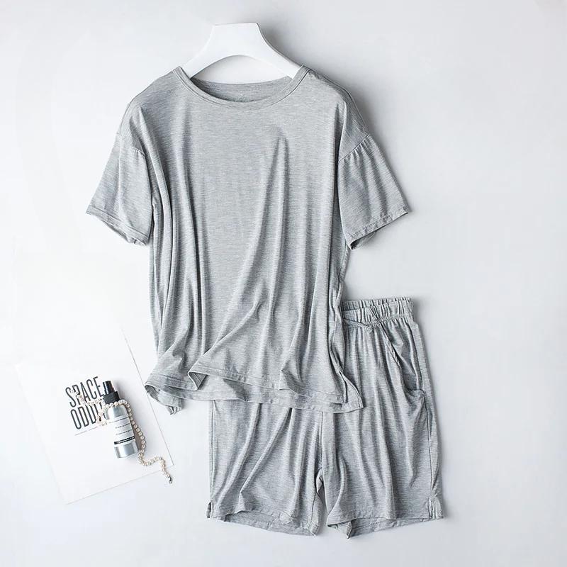 

Летний новый пижамный комплект, женские шорты из модала с коротким рукавом, комплект из двух предметов, женская однотонная свободная футболка большого размера, домашняя одежда, женская рубашка 3XL