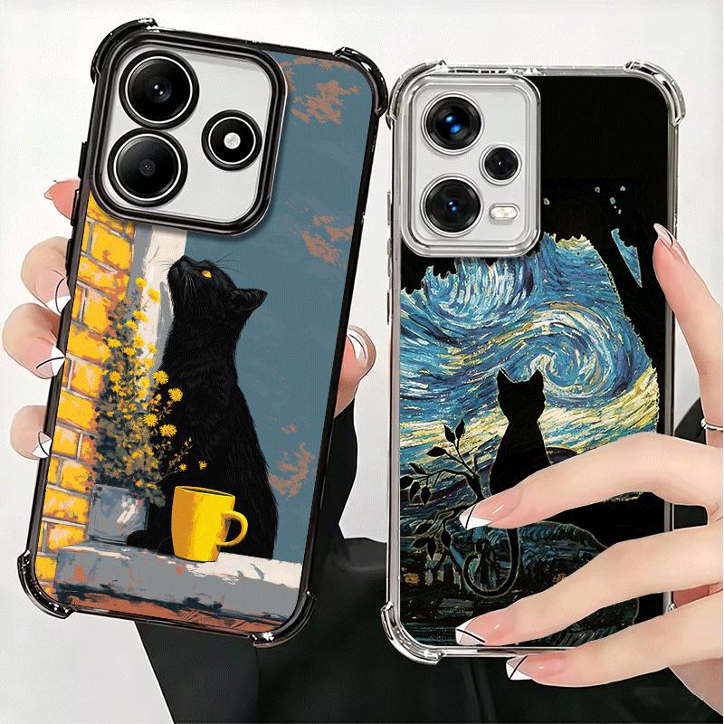 Schwarze Katze Ästhetik Muster Beschichtung Handyhülle Für Xiaomi Redmi Note 14 15 Pro Plus 13 12 11 11S 11T 10 9S 9 5G Sturzfest Airaba