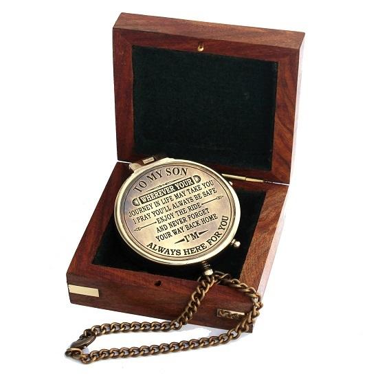 To My Son Engraved Brass of Camping Compass Love Mom-Dad,Confirmation,Graduationday,Birthday Gift Nautical Décor