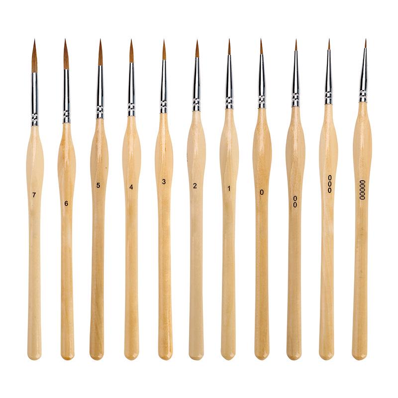 Wolf Hair Fine Line Brush - Black Triangular Birch Handle for Nail Art and Watercolor Detailing