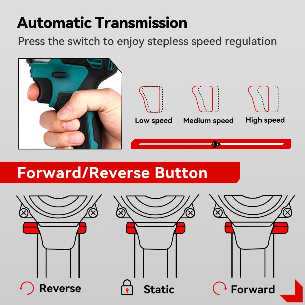 600N.m Brushless Electric Screwdriver Cordless 5-Speed Electric Impact Drill Rechargeable Power Tools Kit For 21V 18V Battery