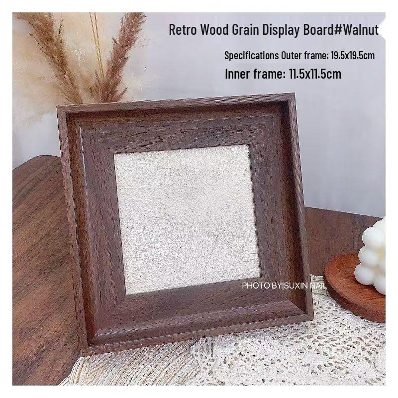 Retro Wood Grain Photo Frame & Nail Display Board for Content Creators