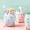 Kids Egg Shape Pen Holder Adorable Cartoon Replacement Dotted Solid Color Pencil Glue Container Organizer Birthday Gift