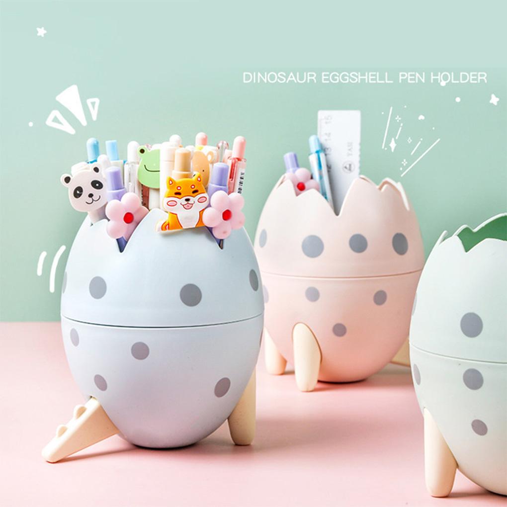 Kids Egg Shape Pen Holder Adorable Cartoon Replacement Dotted Solid Color Pencil Glue Container Organizer Birthday Gift
