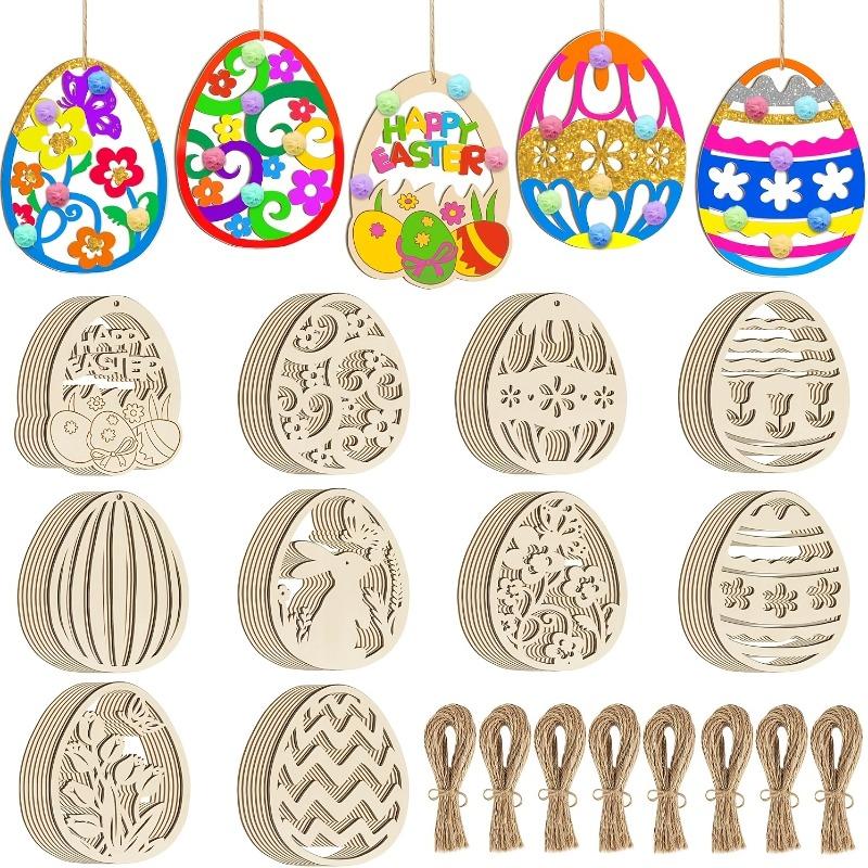 1 Set DIY Ostereier Holzscheiben Oster Hängeanhänger Unfertige Holzhandwerke für Glückliche Osterparty Kinder Graffiti Ei