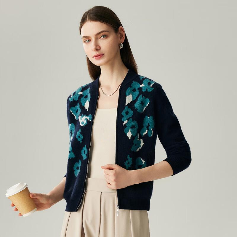 Zhaojun 2025 Women's 100% Cashmere Jacquard Zipper Cardigan