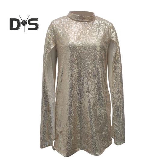 Lady Sequin Dress Stand Collar Sleeveless Slit Design Shimmering Cocktail Party Dress Women Formal Occasion Mini Dress Celebrity Evening Dress