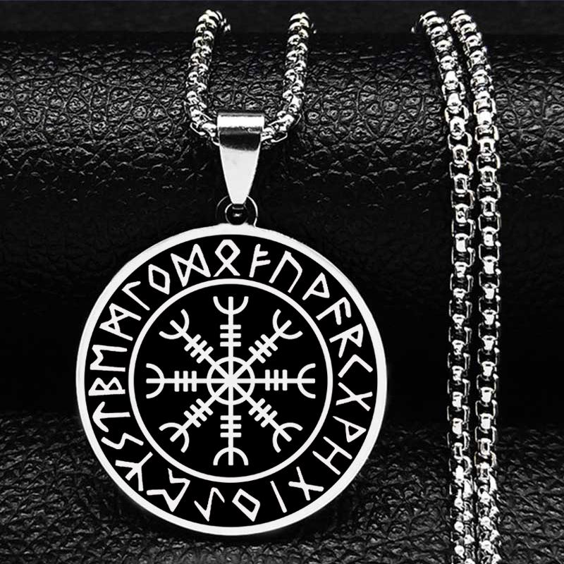 

Винтажное ожерелье с рунами викингов, норвежских пиратов, круговое ожерелье, скандинавский компас, рунический амулет, кулон-цепочка