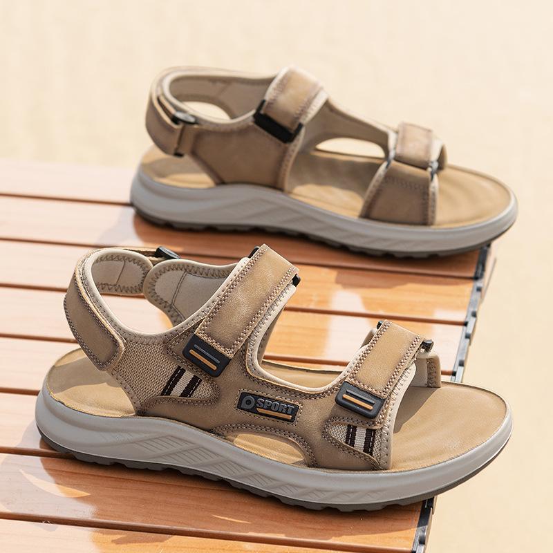 

Sandals men s leather summer new open-toed men s leather sandals non-slip and wear-resistant cowhide sandals soft sole versatile driving 45 сірий колір