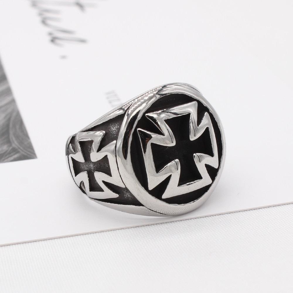 Retro Croix De Guerre Ring For Men Cross Accessories Silver Color Punk Gothic Adjustable Open Ring Unisex Alloy Man Gift