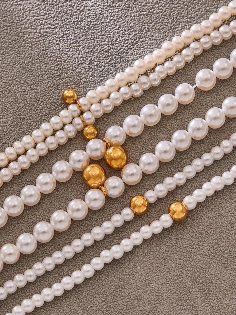 Mili Exquisite Pearl Beaded Necklace & Stainless Steel Bracelet Jewelry Set for Women