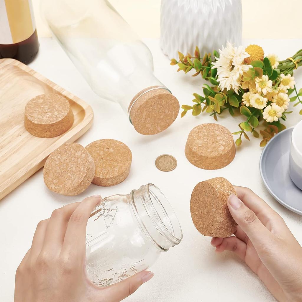 BENECREAT 6Pcs Cork Bottle Stoppers, Tapered BurlyWood Wooden Wine Bottle Cork Stoppers for Wine Beer Bottle Crafts, 2.2inch In Diameter