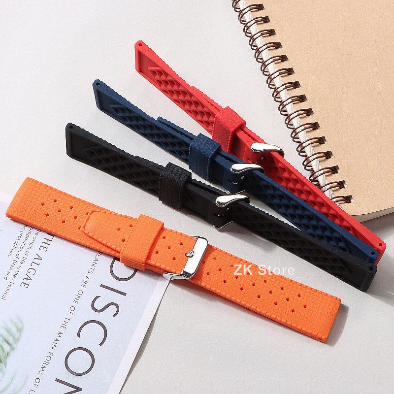 Classic Tropical Style FKM Silicone Watch Strap 20mm 22mm Watch Band Smart Watch Strap for Seiko Watch Replacement Bracelet Belt