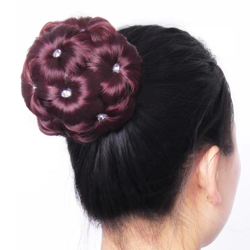 Synthetic Hair Bun Bud Hair Clips With Diamond Colorful Shiny For Women Ponytail Claw Clip Lifelike Hairpiece Styling Tools