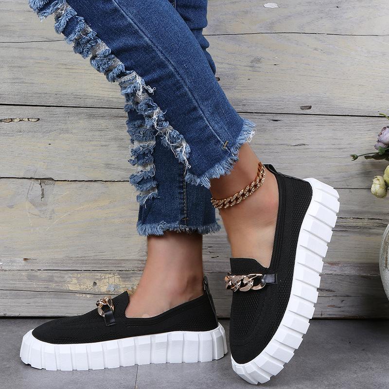 Nadměrná velikost Ženy Chain Loafer Ploché pro ženy Kulaté špičky Síťované Tenisky Ležérní boty Látkové ploché Prodyšné vycházkové boty