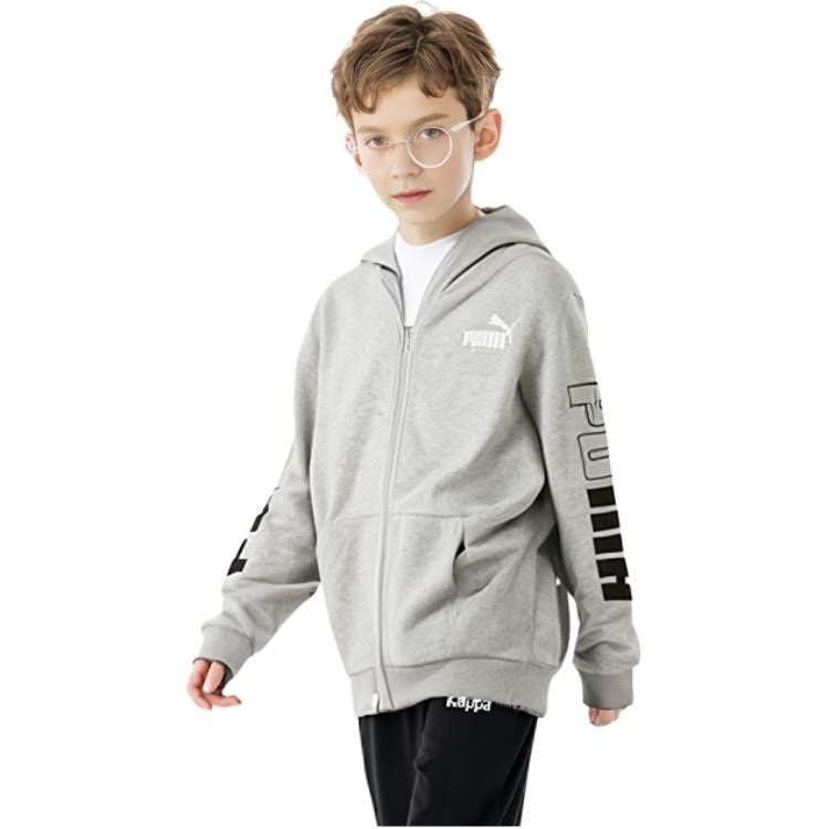 PUMA Sweatshirt Comfortable Casual Fleece Lined Hooded Zippers Long Sleeved Light Mixed Gray 676346-04