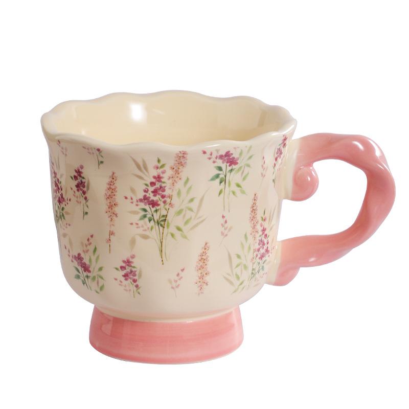 

Dopamine high sense flower ceramic mug coffee cup drinking cup office household milk cup 400ml