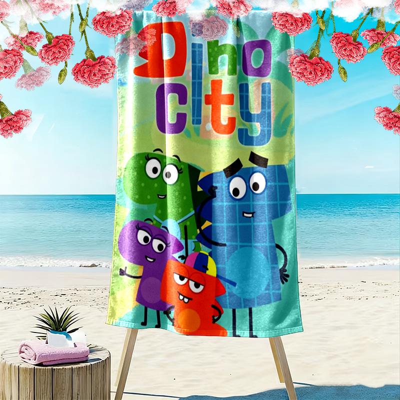 DinoCity Cartoon Print Beach Towel, Large Soft Quick Dry Towel for Beach Camping Swimming
