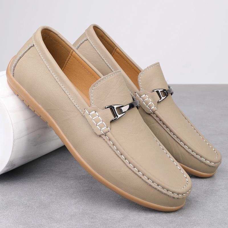 Fashion New Design High Quality Men Loafers Genuine Leather Slip on Flats Comfortable Handmade Driving Shoes Metal Buckle Male Moccasins