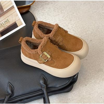 Chaussures de skate décontractées pour femmes à semelle épaisse, boucle duveteuse, petit homme en velours chaud pour l'hiver, nouvelles chaussures simples pour femmes en laine d'agneau