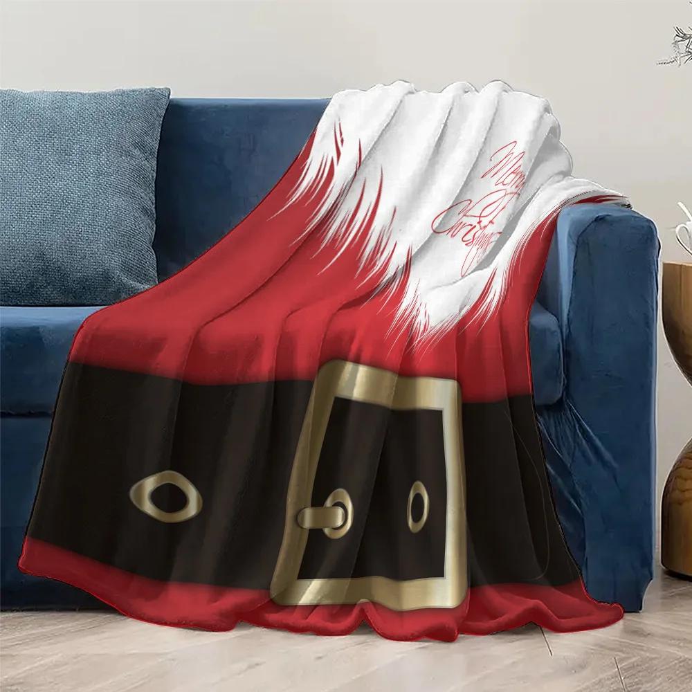 Santa Beard and Belt Fleece Blanket, Red with White Fur Trim Design, Festive Face Pattern for Christmas Sofa Decoration