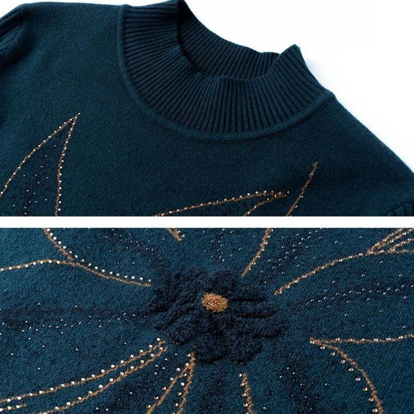 Rochie pentru Femei Bumbac Iarnă Caldă Gât Rotund Mânecă Lungă Vintage Casual Imprimată Lungă Tricot Mânecă Lungă Rochii Pulover