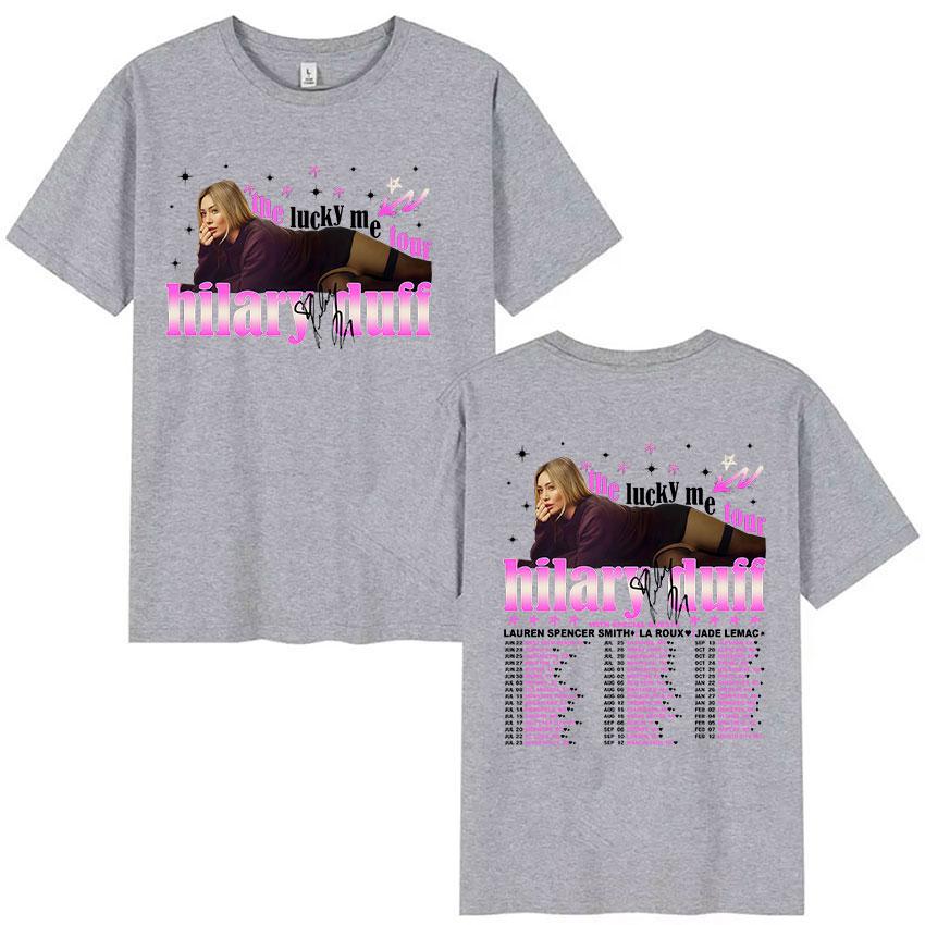 Hilary Duff The Lucky Me Tour 2026 Print T-shirt Unisex Dames Pop Fans Mode Korte Mouw T-shirt 100% Katoen T-shirts Streetwear