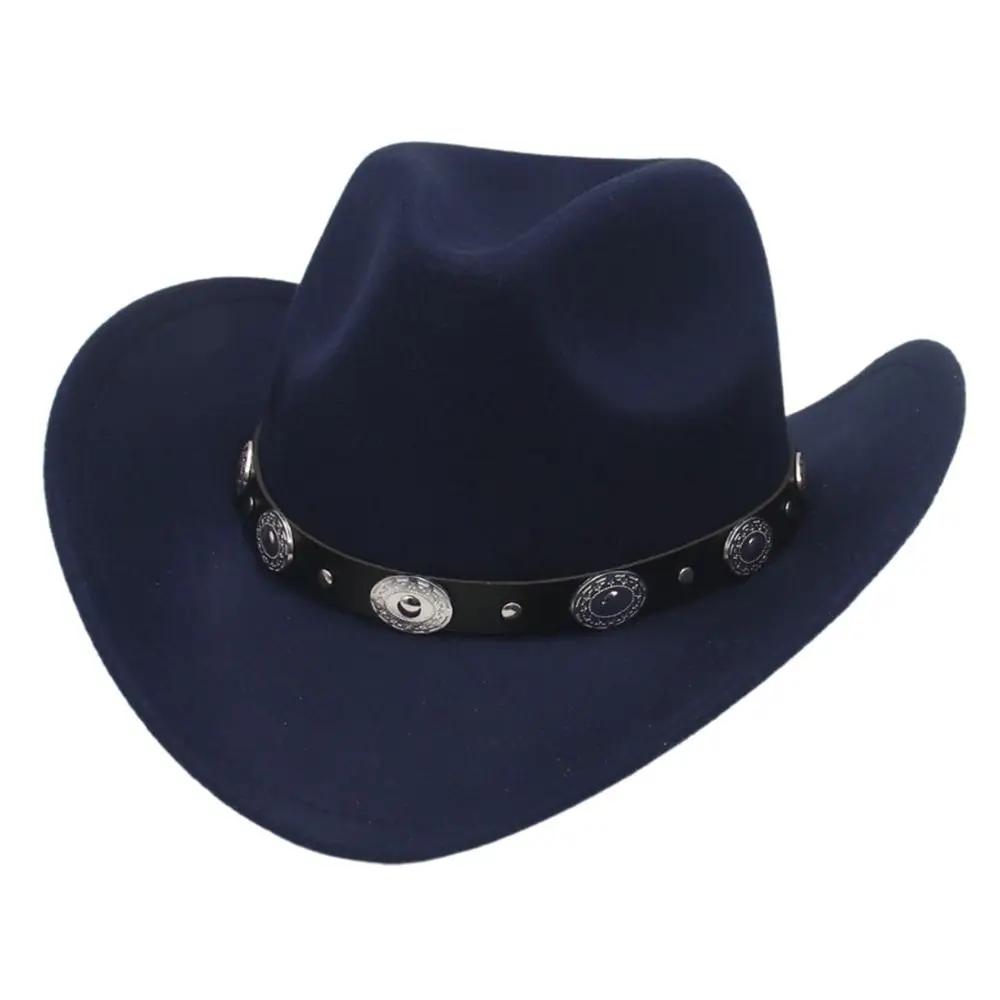 Women Men Western Cowboy Hats Felt Hat Fedora with Upturned Brim and Faux Silver Accents Wide Brim Fedoras Hat Ethnic Style