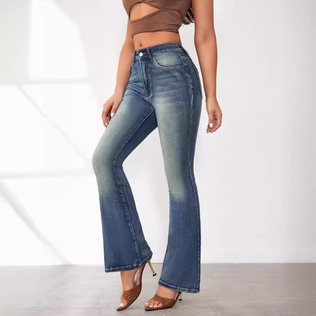 2025 Europäische Amerikanische Retro High Waist Slim Fit Schlagjeans für Damen