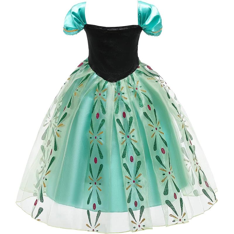 Princess Dress For Girls, Kids Birthday Halloween Costume Set With Crown Wand Gloves Wig