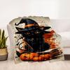 "Halloween Witch Cat Decorations - Spooky Black Cat with Hat"Blanket Flannel Throw Blanket for Sofa, Bed, Travel, Camping, Office