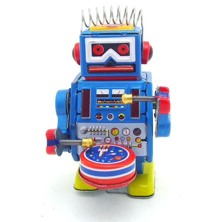 Tinplate Drumming Robot Collectible Toy - Nostalgic Gift and Ornament
