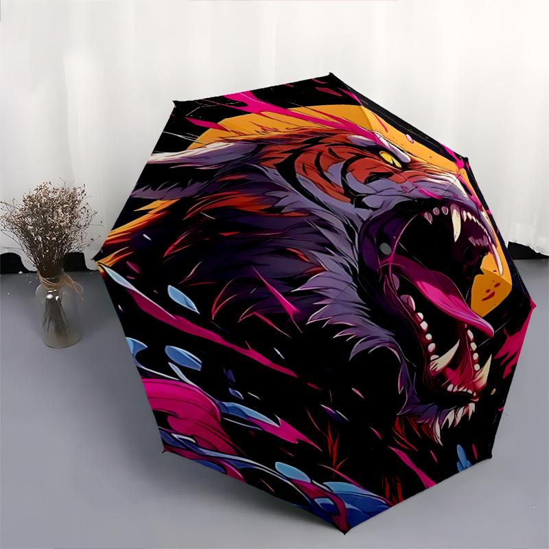 1pc Dynamic Tiger Print Automatic Opening/Closing Umbrella with Foldable Design, Ideal for Outdoor Use, Festive Gifts, and Daily Carry.R026