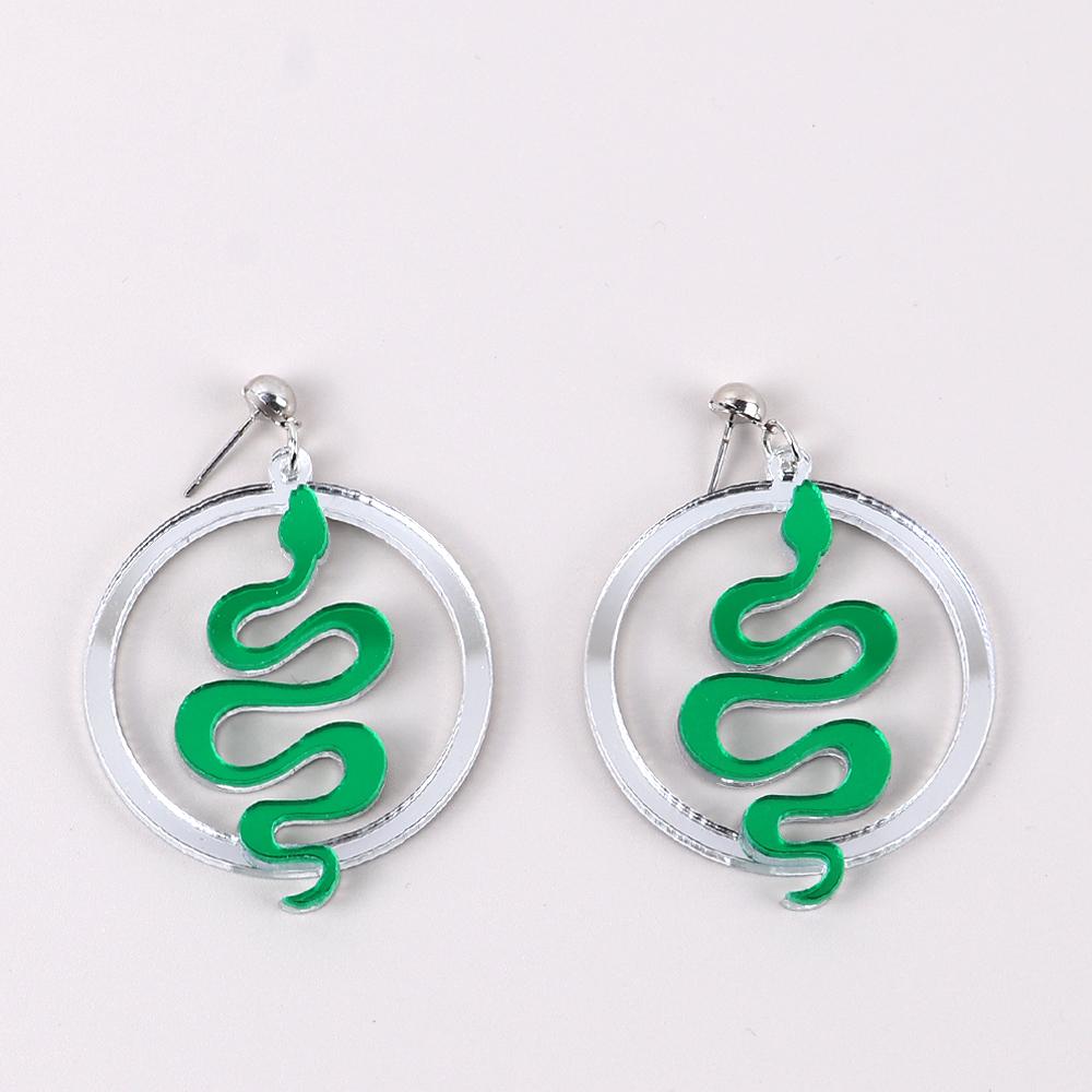 New Design Green Mirror Twining Snake Acrylic Drop Earrings For Women Geometric Big Round Snake Earrings Fashion Jewelry Gifts