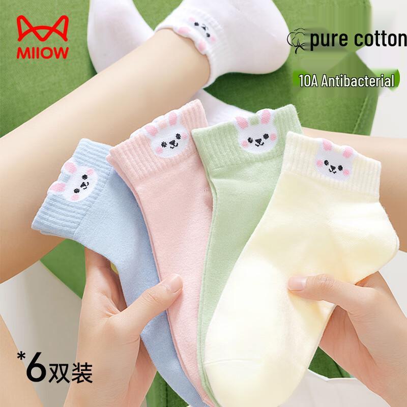 Miiow Women s 100% Cotton Cartoon No-Show Socks (6 Pairs) One Size