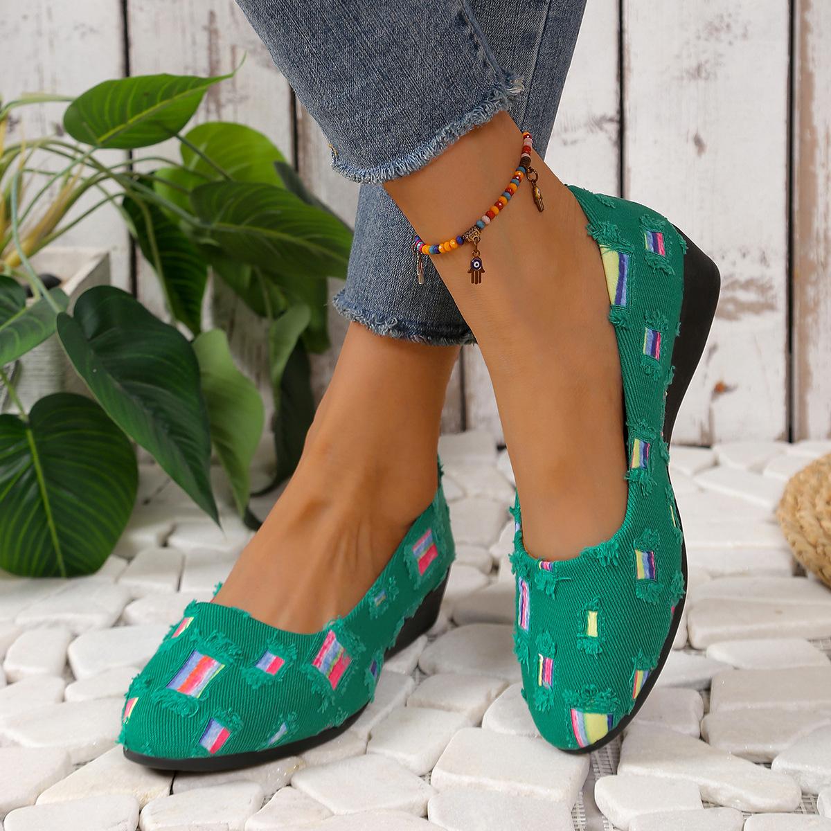 

Европейские и американские туфли большого размера с сетчатой подошвой и неглубокой подошвой Doudou, женская обувь, корейская версия, летние туфли на танкетке с каблуком-к 41 зелёный