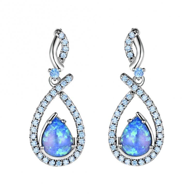 Wish Europe and the United States popular white water drop-shaped opal set small diamond earrings women's fashion simple earrings