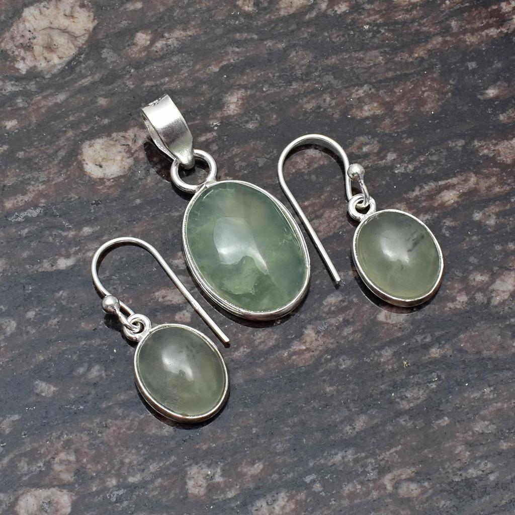 Přírodní drahokam prehnit, stříbrný přívěsek 925, visací náušnice, sady šperků pro ženy a dívky