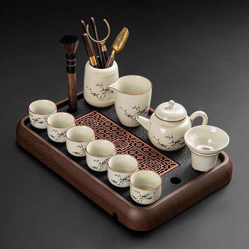 Lainuo Ru Kiln Tea Set with Black Sandalwood Tray