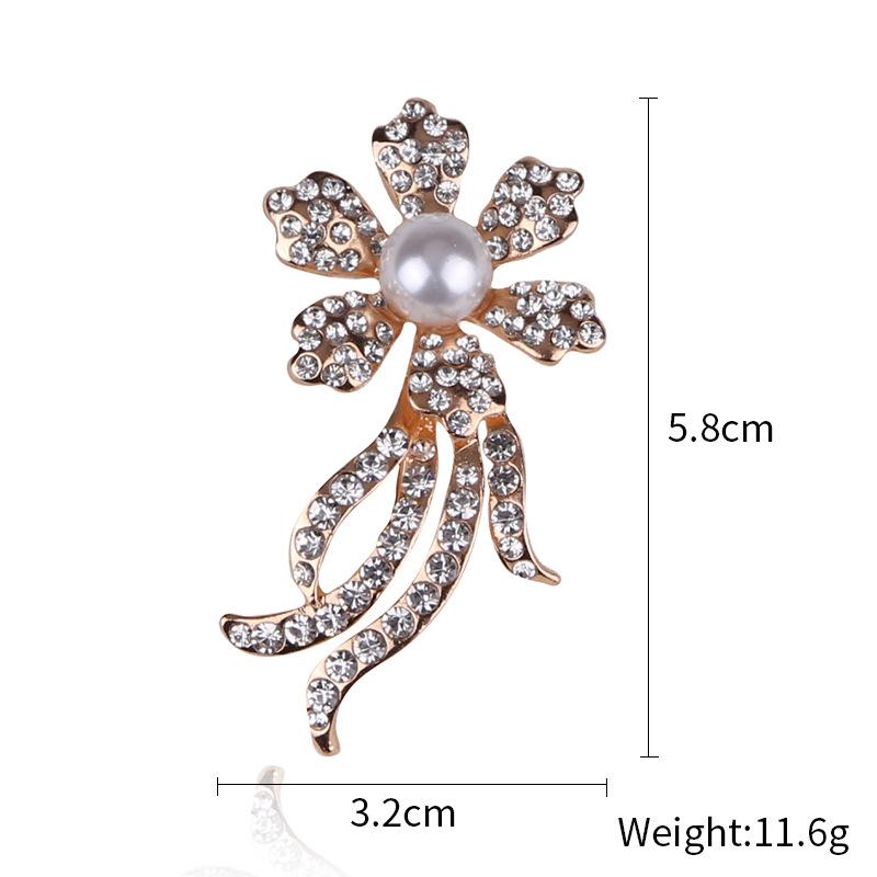 European Bow Pearl Brooch Pin Metal Diamond Crystal Flower Brooch Wedding Accessories