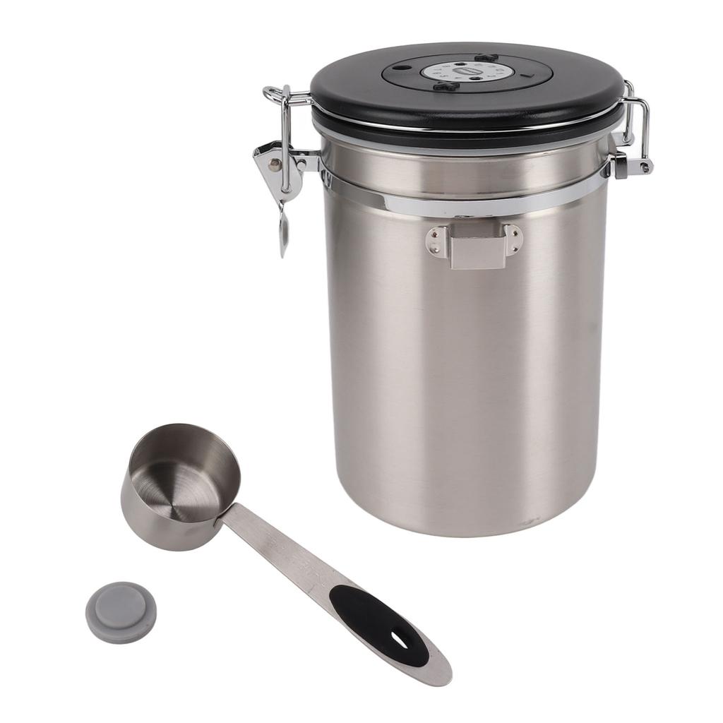 1.8L Coffee Sealed Container Stainless Steel Coffee Bean Storage Container with Spoon Silver