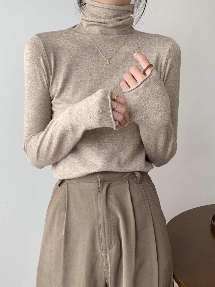 Damen Strickmode mit hohem Kragen: Schickes koreanisches Layering-Oberteil für Frühling & Winter