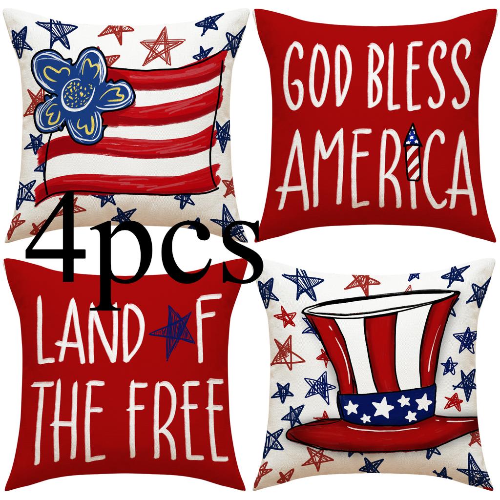 4pcs/Set Independence Day Pillow Cover Public Holidays Decorative Couch Pillow Five-Pointed Star Printed Pillows Without Pillow Core