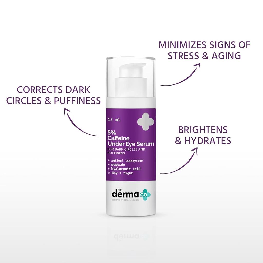 The Derma Co 5% Caffeine Under Eye Serum with Retinol & Peptide for Dark Circles 15 ml