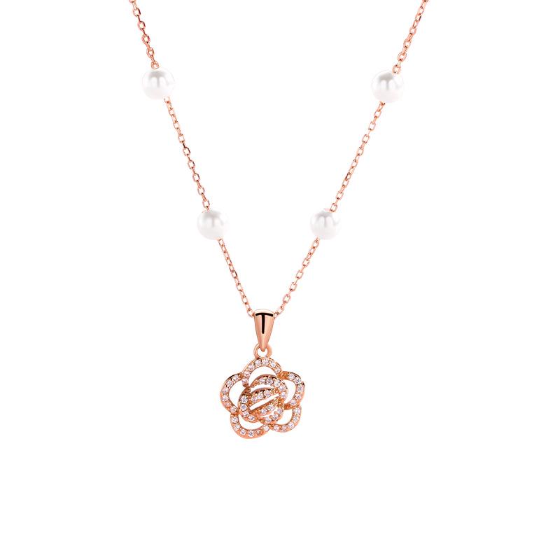 S925 Sterling Silver Camellia Pearl Necklace - Women's Forest Style, Light Luxury, Clavicle Chain, Niche Design.