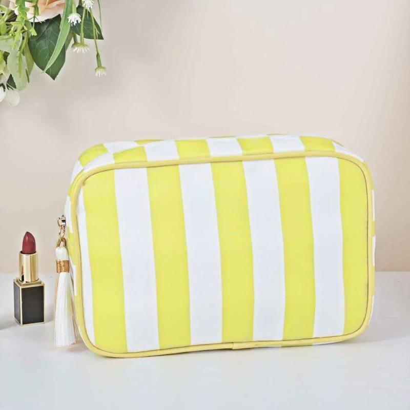 Large Striped Wash Cosmetic Bag for Women Tassel Zipper Makeup Bag Large Capacity Toiletry Storage Organizer Pouch Bags