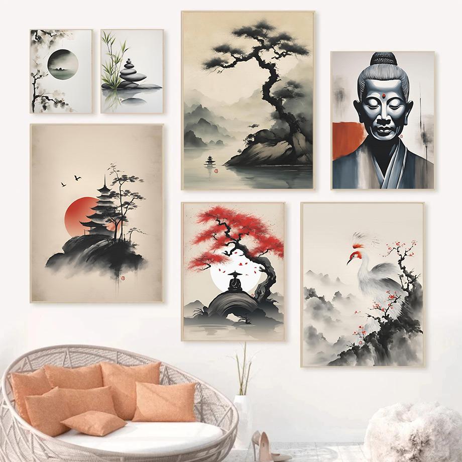 Pósteres Minimalistas Zen Japandi Impresiones de Arte Japonés con Tinta sobre Papel Pintura en Lienzo Imágenes de Arte de Pared Decoración Moderna de Moda para el Hogar