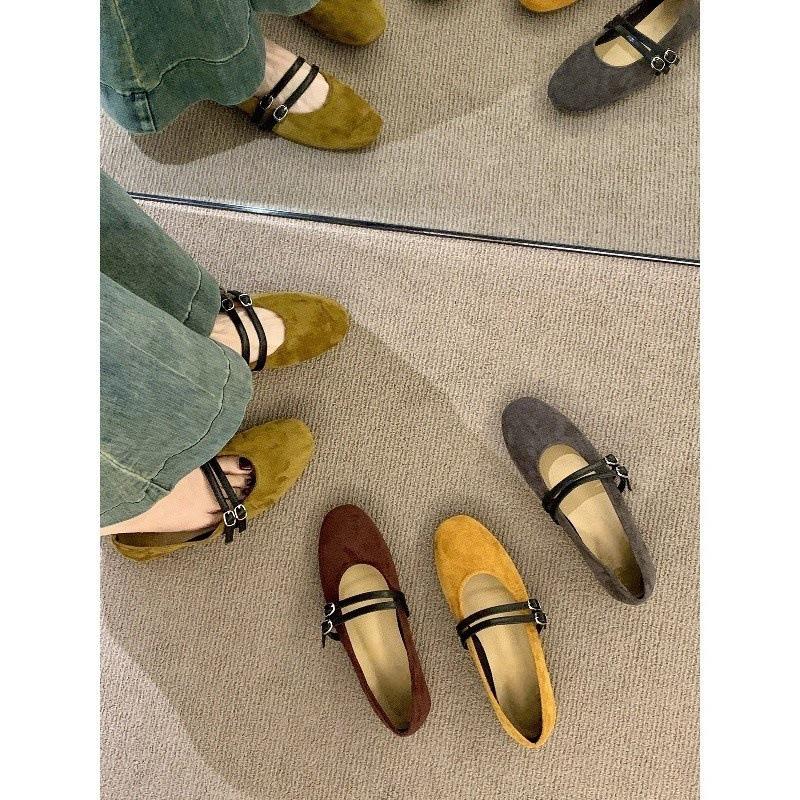 Niche Retro Round Head Shallow Mouth Versatile Single Shoes Women's Autumn New Gentle Mary Jane Ballet Flat Beanie Shoes